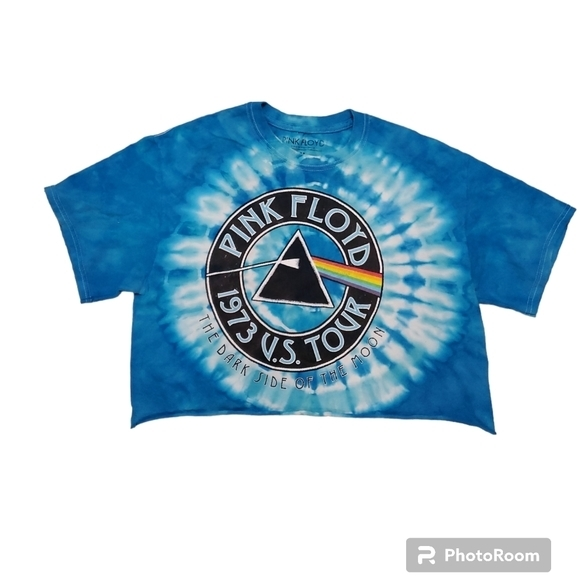 Pink Floyd Women's Blue Tie Dye‎ Dark Side of the Moon Tour Crop T-Shirt Medium - Picture 1 of 5